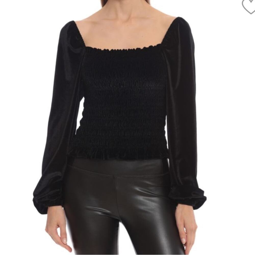 Bagatelle Womens S Black Shirred Velvet Top